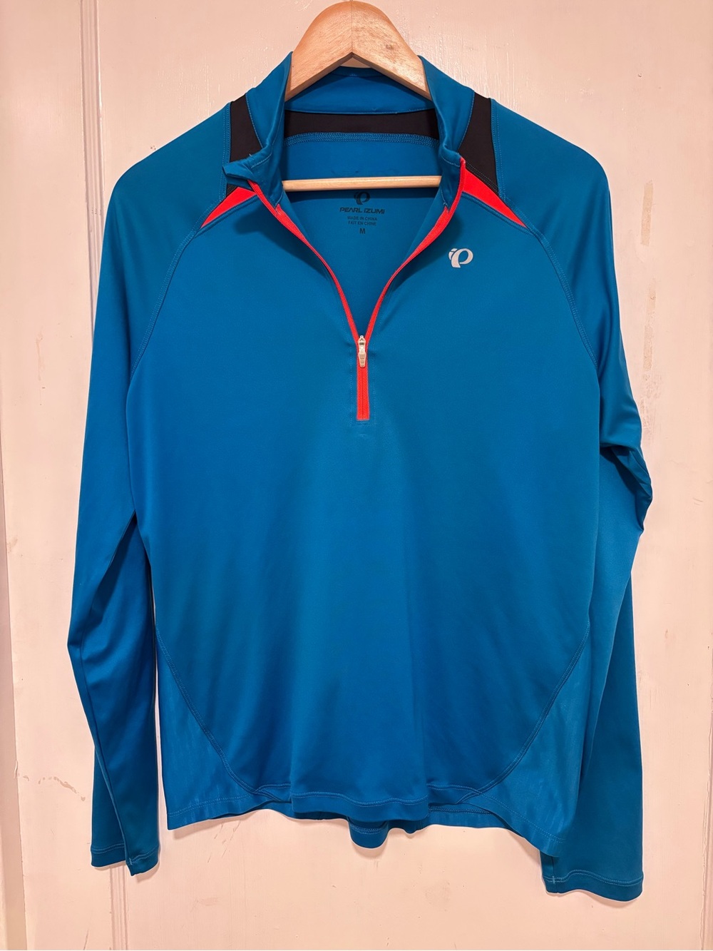 Pearl Izumi Men’s Teal Blue Quarter-Zip Performance Jacket with Red Trim